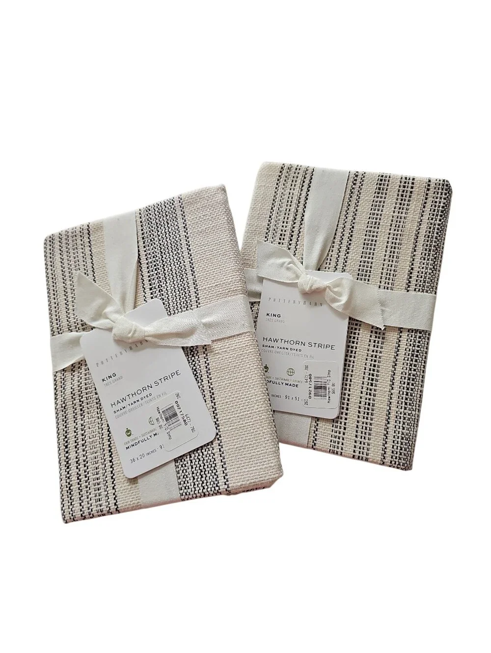 Pottery Barn Hawthorn Stripe  Comforter Sham King Size Set Of 2 NWT